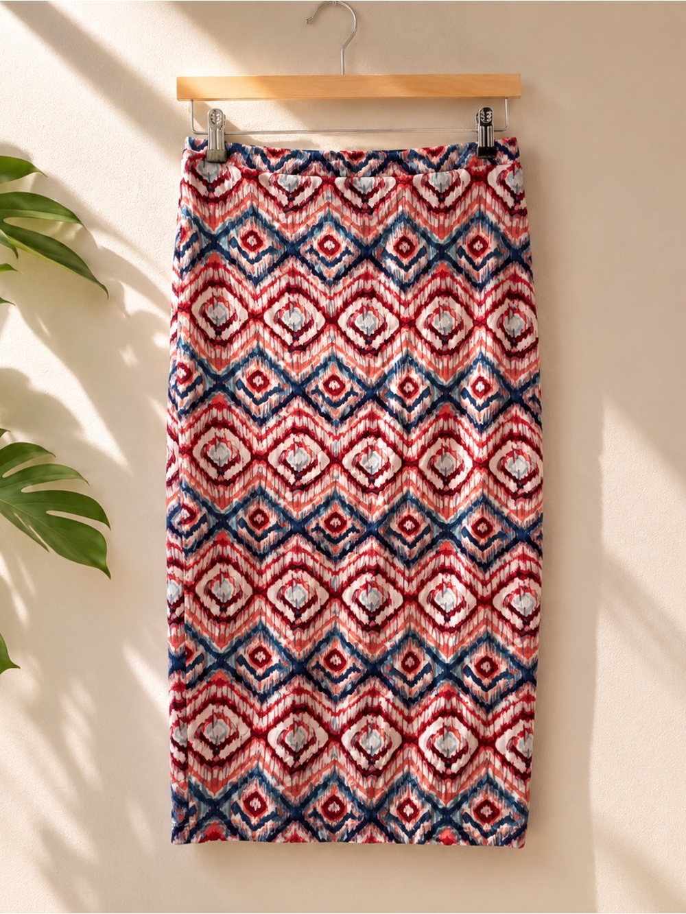 Matty M Red and Blue Patterned Midi Skirt
